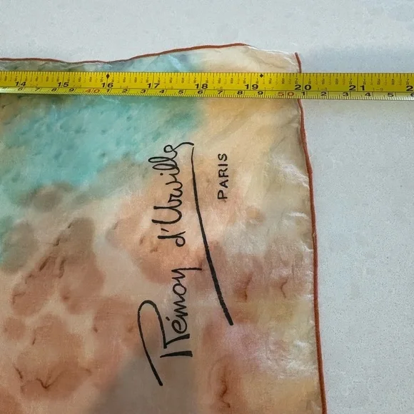 Vintage Remoy D’Urville Paris Watercolor Silk Scarf - Elegant French Design - Picture 5 of 5